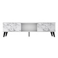 Designed To Furnish Doyers Mid-Century Modern TV Stand in White & Marble Stamp, 19.69 x 70.87 x 14.97 in. DE2616331